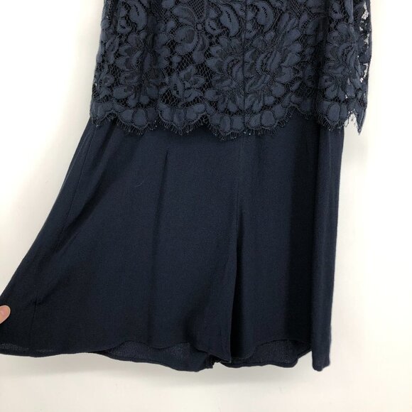 Sandro Paris Navy Blue Viscose  Lace Overlay Sleeveless Romper adjustable straps - Picture 10 of 16